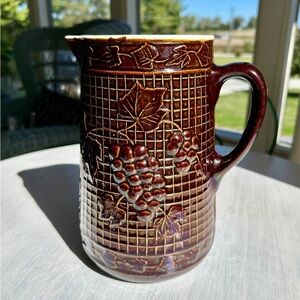 ANTIQUE, NORTH STAR POTTERY, “GRAPES ON LATTICE” PITCHER.